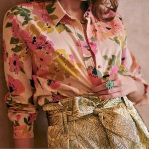 Sézane Ann button down shirt Size 34 pink floral print